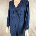 1. State  Women's Blue Silky Sheen Surplice V-neck Leopard Print Jumpsuit NWD 12 Photo 2