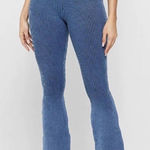 Maniere De Voir Manière De Voir Blue Ribbed Knit Flare Pants Size Medium Photo 0