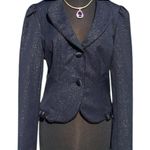 Cache Lined Midnight Navy Blue Metallic Top Satin Collar Jacket New NWT $238 Photo 1