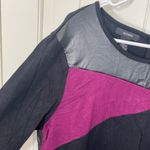 Alfani NWOT women’s faux leather black purple colorblock zip stretch knee dress Photo 1