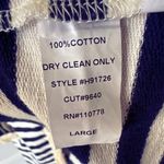 Boutique Navy Cream Cotton Stripped Cardigan with Tan Short Fringe Size Large Blue Photo 6