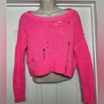 Hollister  Hot Pink Distressed Oversized Women’s Cute Long Sleeved Sweater Sz XS Photo 0