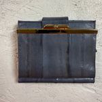 VTG Genuine Eel Skin Bifold Wallet Women Dark Blue Luxury Chic Accessory Gray Photo 1