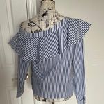 Lumière Lumiere Striped Print Asymmetric One Off Shoulder Ruffle Trim Button Down Shirt Long sleeve Dress Casual Work Brunch strip pattern Photo 3