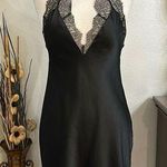 Victoria's Secret Victoria’s Secret Black Satin And Lace Deep V Back Slip Size Small Photo 0