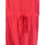 Ekouaer  Pink V-Neck Short Sleeve Elastic Waist Drawstring Dress Women Sz L Photo 4