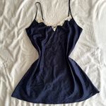 Navy Blue Lace Bow Slip Dress Size L Photo 0