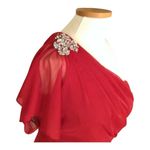 One Shoulder Red dress with Silver Rhinestones embellishment on shoulder. Size 12 Photo 2