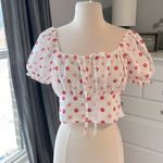 Molly Bracken  White Peasant Top Pink Floral Cotton Crop Womens Medium Smocked Photo 0