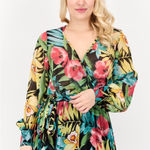 Spy‎ Zone Exchange Tropical Floral Print Wrap Maxi Dress Long Sleeve Belted M Green Size M Photo 0