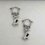 Dog Bone Dangle Drop Earrings for Women Men,Streetwear Punk Hip Hop Unisex Style Silver Photo 1