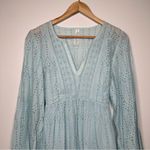 Anthropologie  Light Blue Eyelet Long Sleeve Mini Dress Size 6 Photo 4