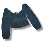 ASTR The Label Zeva Pleated Balloon Sleeve Smocked Blouse Top Deep Teal Medium Photo 12