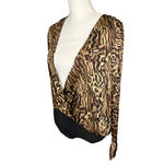 Good American Flowing Faux Wrap Front Long Sleeve Bodysuit Jaguar Womens Size 1 Photo 2
