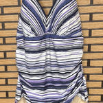 Swimsuits For All Purple And Blue Stripe‎ One Piece Halter Swimsuit Size 16 Photo 0