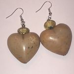 Heart Shaped Puffy 3D Tan Earrings with Gold Tone Accents Silver Tone Hooks Photo 1