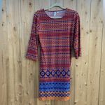Tacera  Women Casual Formal 3/4‎ Sleeve Stretch Dress Size Small Red Blue Boho Photo 1
