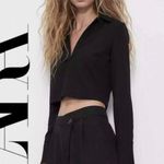 ZARA black collard long sleeve crop size Xs with button closure sleeve cuffs Photo 0