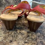 Lauren Ralph Lauren Laurissa Red Leather Wedge Sandals 9.5B Gold Buckle Size 9.5 Photo 4