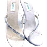 Leone Ava Lucite Platform Rhinestone Strap High Heel Sandals 6 Slip Photo 0