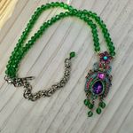 Heidi Daus Crystal Jeweled Beetle Necklace with Green Glass Beads Photo 9