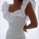 ZARA Draped Poplin Mini Dress White Off the Shoulder Ruched Size Small S Photo 4