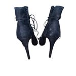 JustFab  Black Suede Laser Cut Lace Up Peep Toe Stiletto Booties Heels Women 8.5 Photo 2