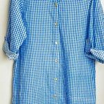 Helen Jon Women's L Blue White Gingham Button Up Roll Tab Sleeve Beach Cover Up Size L Photo 0