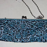 Source Unknown BLUE BEADED FLORAL KISS LOCK SHOULDER BAG SILVER CHAIN CROSSBODY STRAP GORGEOUS Photo 0