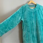 Fleece Robe Housecoat Women Teal Floral Zip Photo 9
