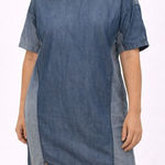 Life in Progress Denim Colorblock Short Sleeve Shift Dress Women's Size S Photo 0
