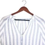 Rails Marti Cayman White/Blue Stripe Long Peasant Sleeve Linen Button Front Top Photo 6