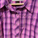 Bit & Bridle Western Pearl Snap Top Size XL Purple Plaid Embroidered Horses Photo 3