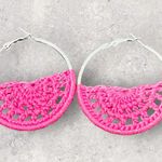 Earrings Pink Crochet Round Hoop Circle New Photo 1