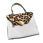 Dune London White Saffiano Leather Leopard Print Calf Hair Fur Trimmed Hand Bag Photo 4