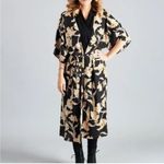 Maison Du Soir Anthropologie Selena Floral Kimono Robe Black Gold Women Size S/M Size M Photo 1