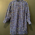 Ann Mashburn  Animal Print blue Leopard Popover cotton long sleeve mini Dress XS Photo 1