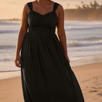 Grace Karin NWT Black Smocked Waist Maxi Dress Square Neck Sleeveless Flowy 2X # Size XXL Photo 0