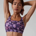 Athleta  Exhale Sports Bra Women size Small Purple Strappy Watercolor Floral Photo 0