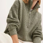 Aerie OFFLINE  Chillside Quarter Zip Sweater Olive‎ Green Cozy Oversized Large Photo 0