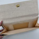 Vintage Beige Long Linen Fabric Envelope Clutch Bag Gold Tone Photo 6