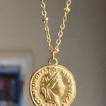 Handmade fully gold tone stainless steel antique vintage chic style coin necklace Photo 0