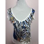 COOGI  Y2K Shirt Top Women Sz S Zebra Gold Short Sleeve V Neck Blouse Vintage Photo 2