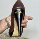 Michael Kors MICHAEL  Brown and Gold Heels with Buckle Detail Photo 3