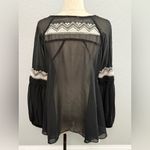Gianni Bini  Sheer Black‎ Boho Flowy Peasant Top Size Small Embroidered Photo 4