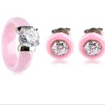 Boutique NEW Unisex Pink Ceramic .5 Carat Solitaire Simulated Diamond Stud Earrings Photo 1
