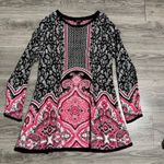 Style & Co  Black Pink Paisley Print Long Sleeve Knit Stretchy Dress Boho Size L Photo 6