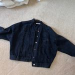 August Winds Oversized distressed black denim jacket Medium Photo 6
