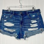American Eagle Size 12 Tom Girl Shortie Blue Ripped Shorts Photo 0