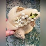 Vintage woven face veil floral bridal wedding headpiece hat Tan Photo 4